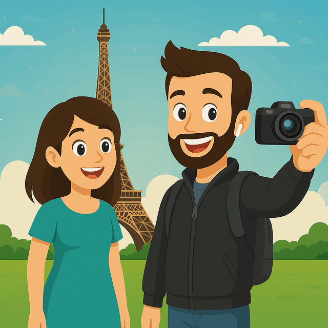 Man taking picture of Eiffel Tower